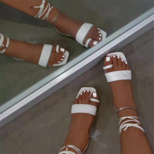 Peep Toe Lace Up Sandals